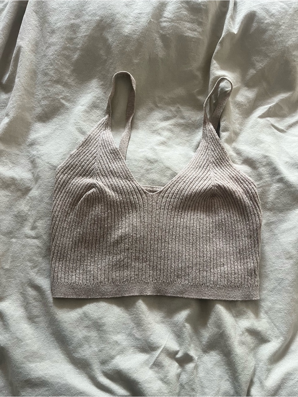 Garage Ribbed Knit Camisole Bralette in Light Taupe